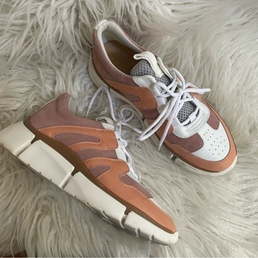 Anthropologie Riley pink leather suede lace‎ up platform sneakers ladies size 39